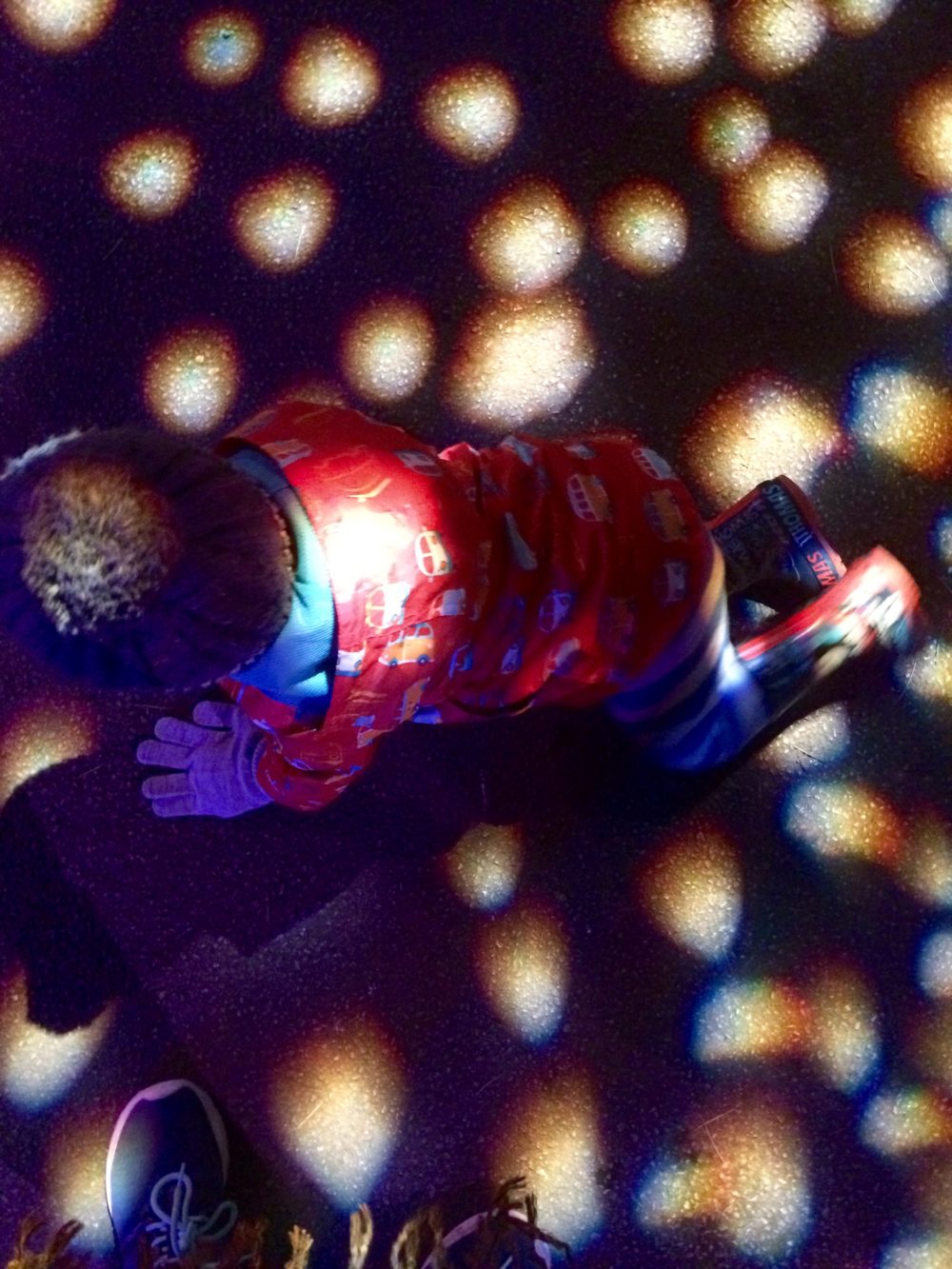 Mesmerised by the lights on the floor