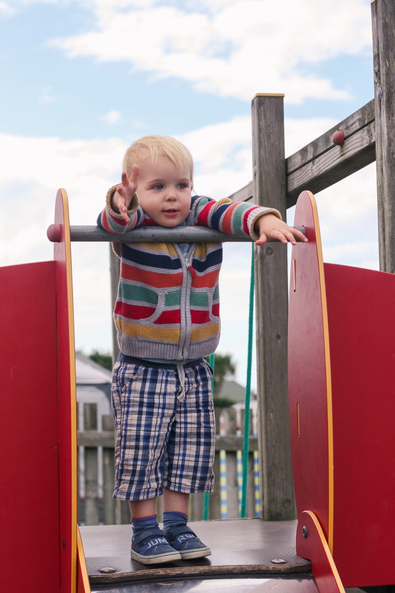 Pickle was the King of the Castle at the top of the slide on the park