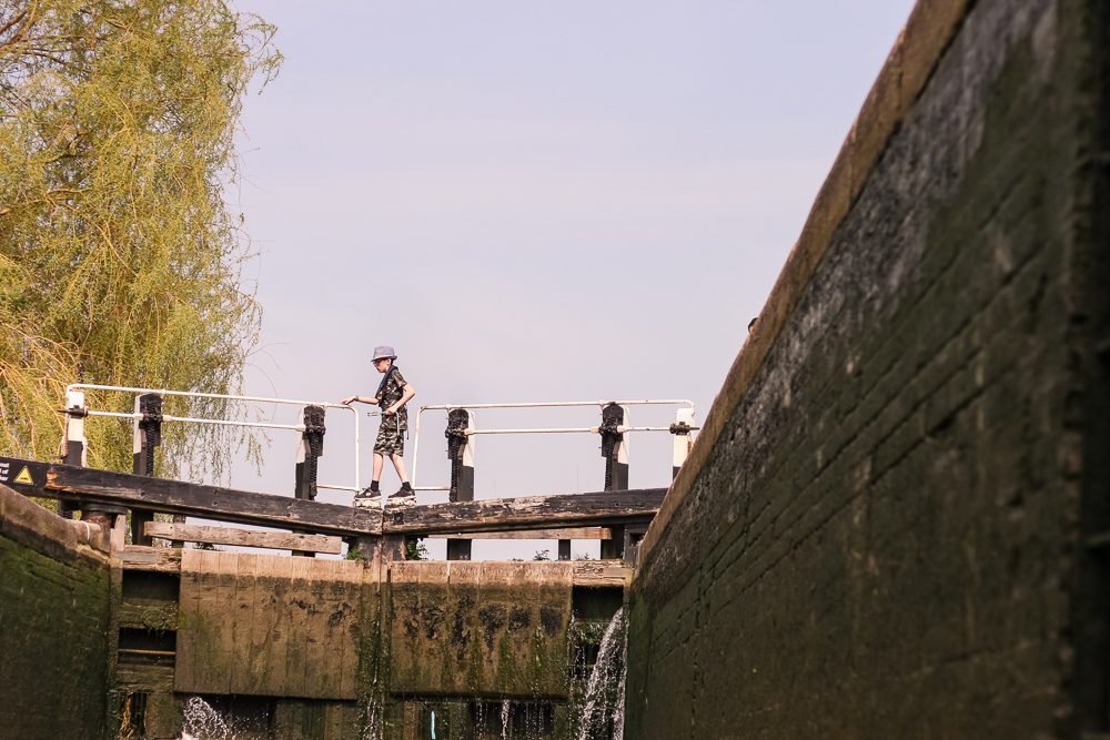 My foster brother walking across the lock.