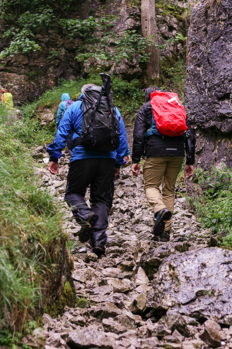 Walking up a rocky pathway