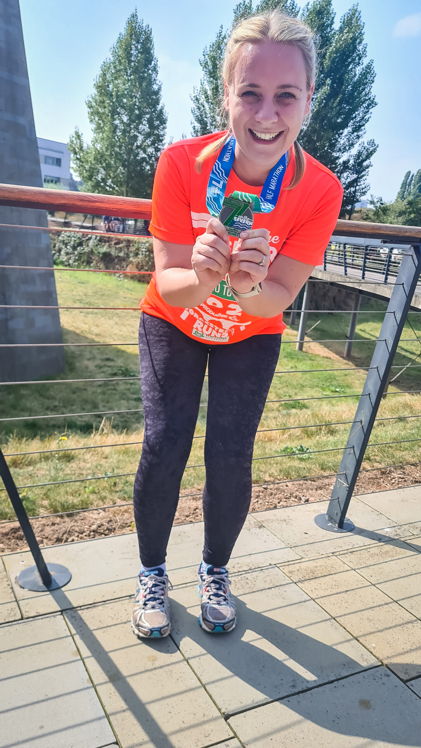 Happy Holly at the finish of Worcester City Half Marathon in 2021